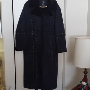 Vintage Dennis Basso Faux Suede Black Long Coat